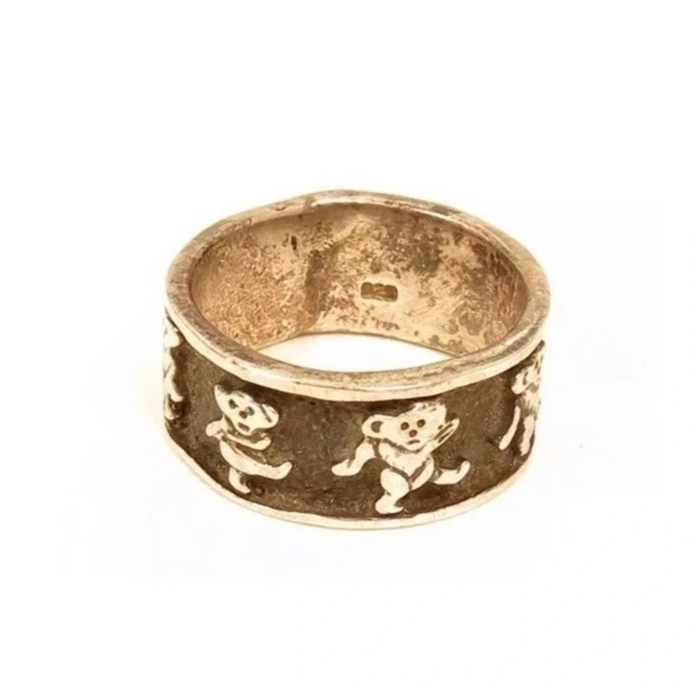 GRATEFUL DEAD DANCING BEARS 925 STERLING SILVER BAND RING OXIDIZED WIDE Sz 7.5